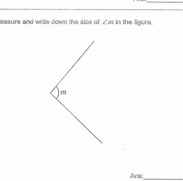 An angle marked as m formed by two line segments meeting at a point, creating an acute angle that appears to open towards the upper right.