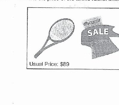 Image shows a tennis racket with a 'SALE' banner/tag. The usual price is listed as $89.