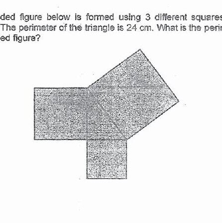 A composite shaded figure made up of 3 squares and a triangle arranged in an arrow or pointer shape. The figure consists of a horizontal rectangle (made of 2 squares) on the left, a smaller square below pointing downward, and a triangle on the upper right pointing to the upper right.