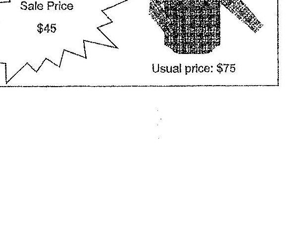 An image of a shirt with a starburst label indicating 'Sale Price $45' and text below stating 'Usual price: $75'