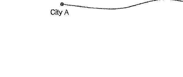 A simple line diagram showing a path from City A to City B with a wavy line between them representing the journey.