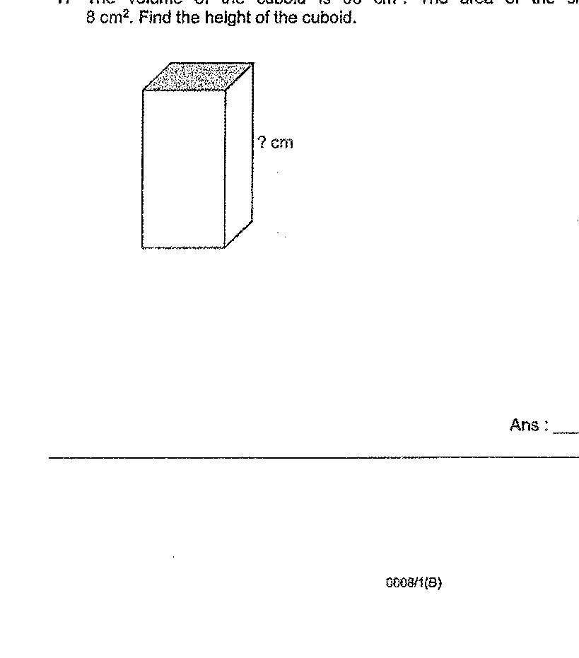 A cuboid (rectangular prism) with the top face shaded. The height is marked as 2 cm on the right side of the cuboid.