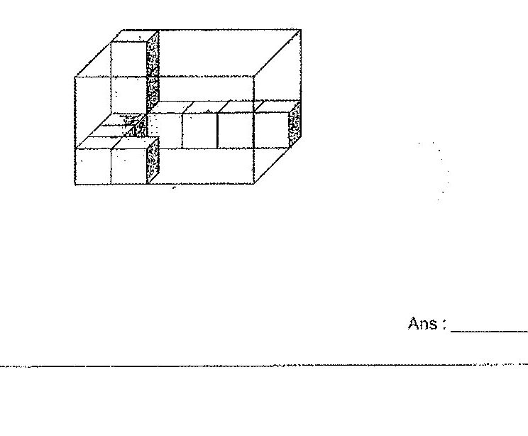 A rectangular glass box is shown with some unit cubes already placed inside it (shown with shading/darker coloring). The cubes are partially filling the box, and the student needs to determine how many additional unit cubes are required to completely fill the box.