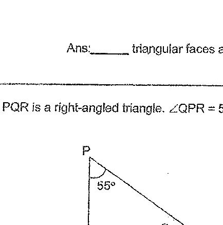 A right-angled triangle PQR with the right angle at C (marked with a small square). Point P is at the top, C is at the bottom left, and R is at the bottom right. The angle at P is marked as 66°. The angle at R is marked as x. A line extends from R to the right.
