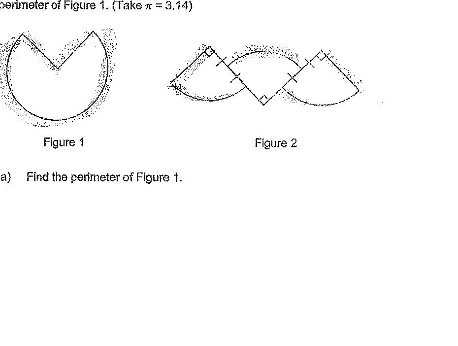 Figure 1 shows a three-quarter circle (three-quarter of a complete circle with the missing quarter creating an opening at the bottom right). Figure 2 shows three identical quadrants arranged in a wave-like or alternating pattern, creating curved indentations and protrusions along a horizontal axis.