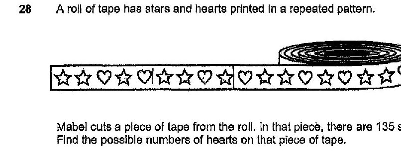 A roll of tape showing a repeated pattern of stars and hearts. The visible pattern shows: star, star, heart, star, heart, star, star, heart, star, heart, star, star, heart, star, heart, star, star, heart. The pattern repeats with stars and hearts alternating in a specific sequence.