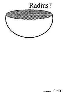 A solid hemisphere shown in cross-section with a label pointing to the radius at the top flat surface