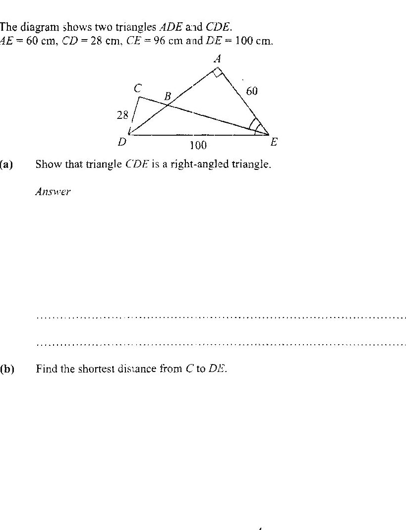 Same diagram as question 8a showing triangles ADE and CDE with the given measurements.