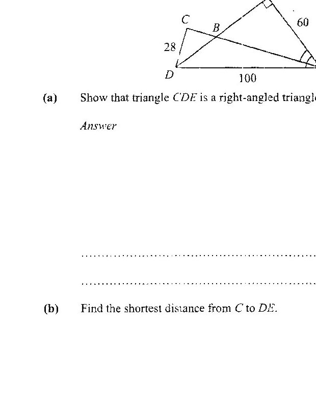Same diagram as question 8a showing triangles ADE and CDE with the given measurements.